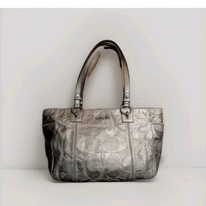 Coach Metallic Gold East West Embossed Signature Leather Tote Bag F17727